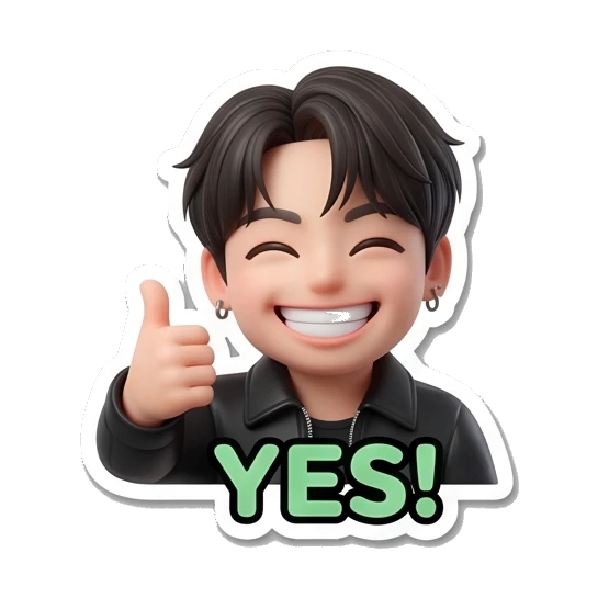 Charming boy giving a thumbs up with a happy smile and 'YES!' text Charming Boy Daily Expressions sticker for expressive chats and social replies.