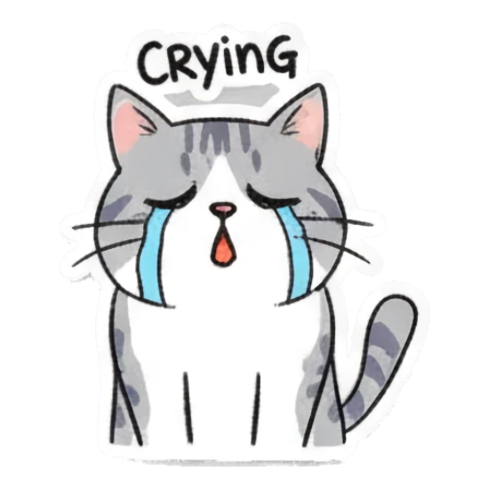Sad gray cat crying with tears and text Crying Playful Gray Tabby Diary sticker for expressive chats and social replies.