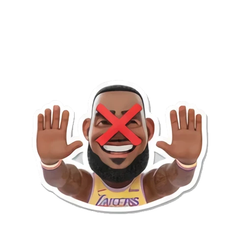 LeBron James laughing with 'LAUGH CRY' text and red cross LeBron Basketball Star Expressions sticker for expressive chats and social replies.