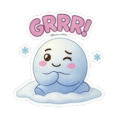 Grumpy snow creature with crossed arms with GRRR text. Snowy Buddy Adventures sticker for expressive chats and social replies.