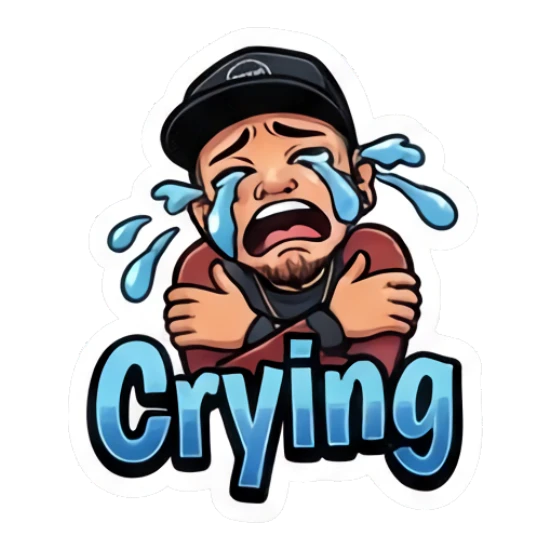 Man crying loudly with tears streaming down his face. Cool Guy Daily Vibes sticker for expressive chats and social replies.