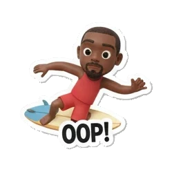 Surfer man falling off surfboard, text OOP! Surfing Dude Vibes sticker for expressive chats and social replies.