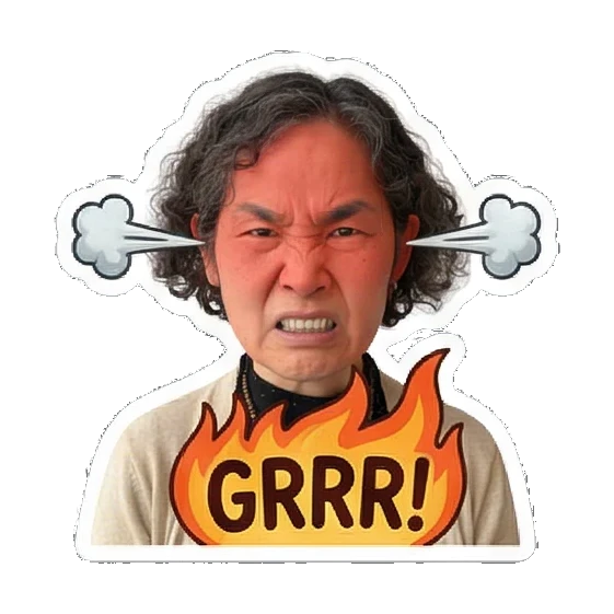 Angry mother with fire Cheerful Grandma Daily Life sticker for expressive chats and social replies.