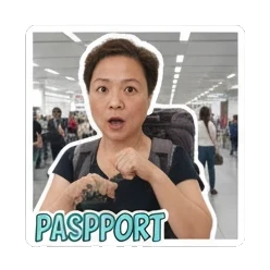 Passport check, surprised Travel Adventures sticker for expressive chats and social replies.