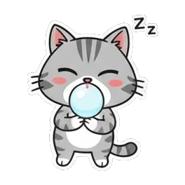 Gray tabby cat sleeping with snot bubble Cheerful Gray Tabby Adventures sticker for expressive chats and social replies.