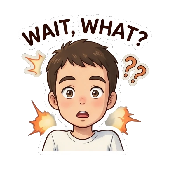 Surprised boy with wide eyes and a confused expression. Daily Life of a Chibi Boy sticker for expressive chats and social replies.