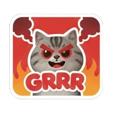 Tabby cat looking angry with fire background and GRRR text Tabby Cat Daily Moods sticker for expressive chats and social replies.