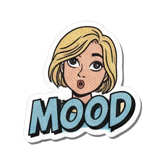 Thoughtful "MOOD" Retro Slang Girl sticker for expressive chats and social replies.