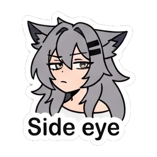 Wolf girl giving a side eye with a skeptical look Grey Wolf Girl Daily Life sticker for expressive chats and social replies.