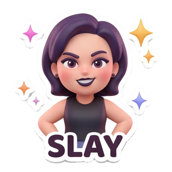 Confident girl posing with sparkling stars with text SLAY Modern Chic Girl Expressions sticker for expressive chats and social replies.