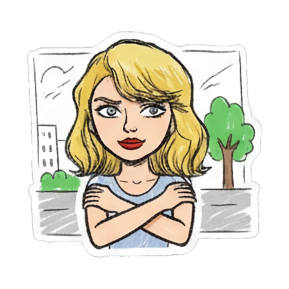 Blonde girl crossing arms with urban background Blonde Girl Doodle Diary sticker for expressive chats and social replies.