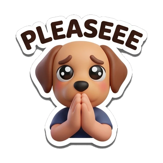 Puppy-faced boy begging with PLEASEEE text Cheerful 3D Boy Daily Expressions sticker for expressive chats and social replies.