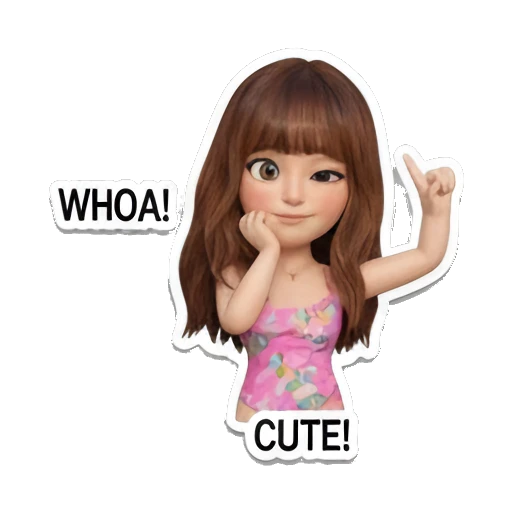 Girl posing with hands on cheeks, cute, text CUTE Summer Vacation Girl sticker for expressive chats and social replies.