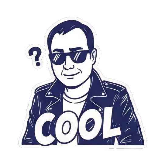 Man wearing sunglasses looking cool with COOL text Cool Guy Daily Life sticker for expressive chats and social replies.