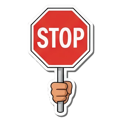 Stop 举着停止牌，表示阻止 Bearded Guy's Cartoon Vibes sticker for expressive chats and social replies.