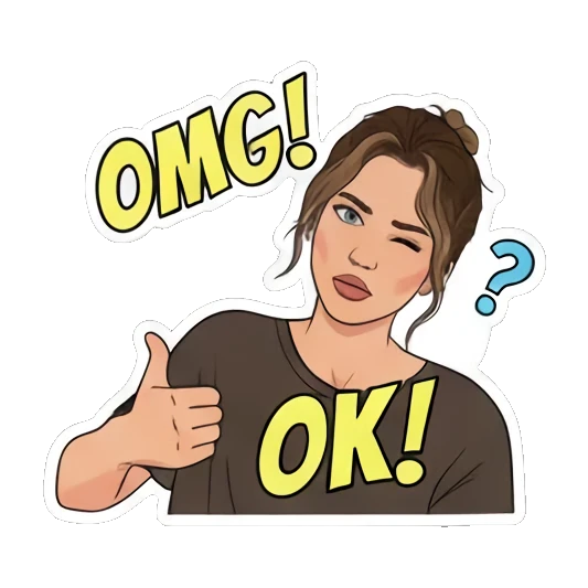 Thumbs up 'OK!' with a wink Young Woman's Expression Pack sticker for expressive chats and social replies.