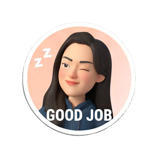 Young woman winking with a smile, text GOOD JOB My Daily 3D Avatar sticker for expressive chats and social replies.