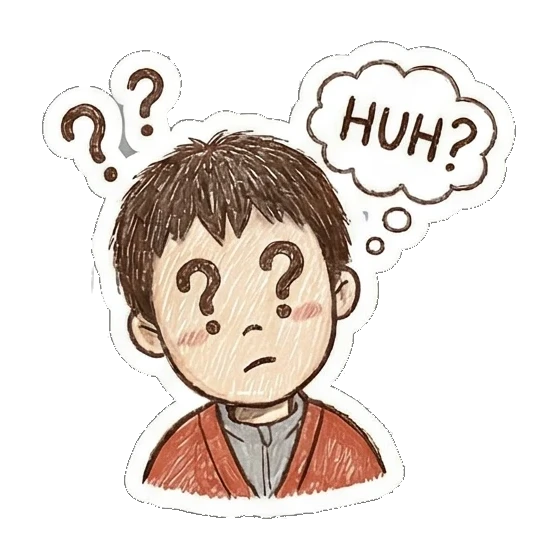 confused boy with question marks Little Boy Doodle Expressions sticker for expressive chats and social replies.