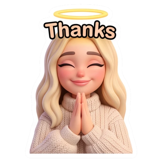 Blonde girl praying with halo and Thanks text Blonde Girl Daily Vibes sticker for expressive chats and social replies.