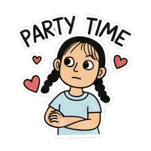 女孩双手交叉派对模式 Playful Pigtail Girl sticker for expressive chats and social replies.