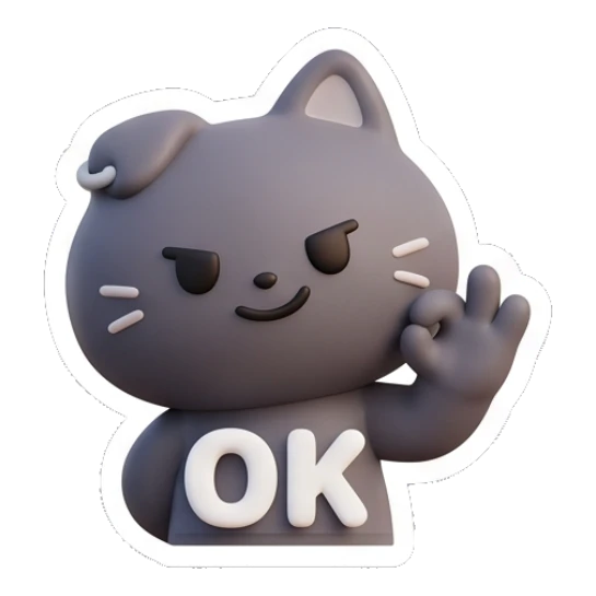 Grey cat making an OK hand gesture with a confident smile. Moody Grey Cat Daily sticker for expressive chats and social replies.
