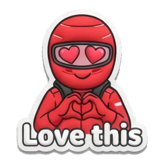Racer forming a heart shape with hands Red Racer Mascot sticker for expressive chats and social replies.