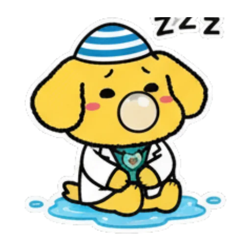 Playful dog holding colorful items. Doctor Dog's Daily Life sticker for expressive chats and social replies.