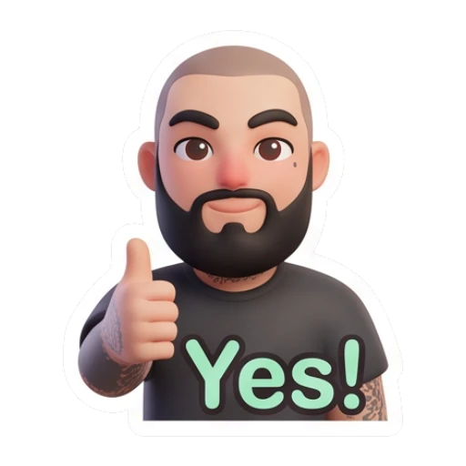 Bearded man giving a thumbs up, text Yes Bearded Guy Daily Moods sticker for expressive chats and social replies.