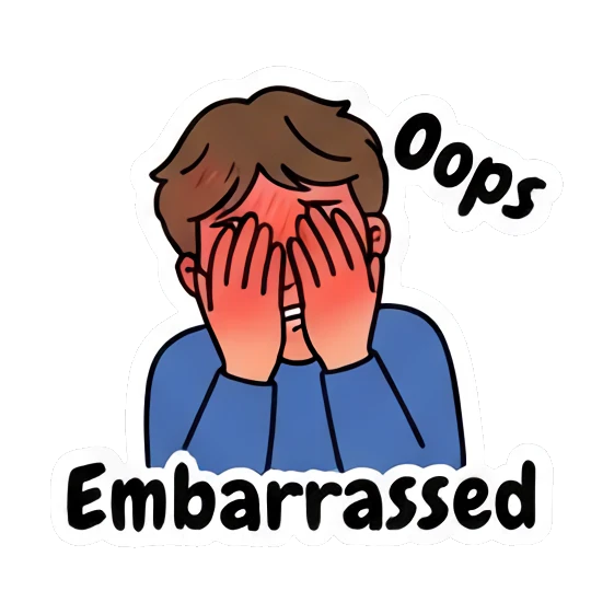 Boy covering face in shame with 'Embarrassed' text Cool Guy Daily Vibes sticker for expressive chats and social replies.