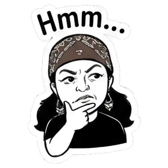 Girl with bandana chin on hand, thinking Bandana Girl Daily Vibes sticker for expressive chats and social replies.