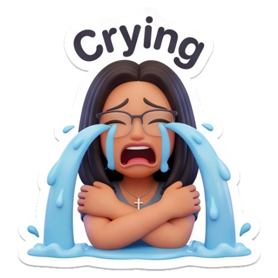 Girl crying with blue tears and crossed arms with text Crying Modern Girl Daily Vibes sticker for expressive chats and social replies.