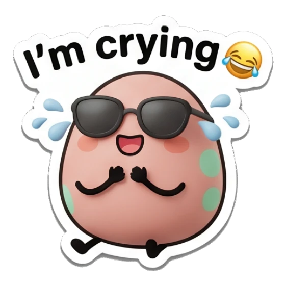 Egg crying tears of joy with text I'm crying Little Egg Buddies sticker for expressive chats and social replies.