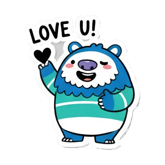 Loving monster with heart, 'LOVE U!' Fluffy Monster Moods sticker for expressive chats and social replies.