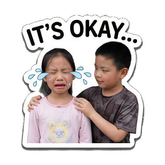 弟弟安慰哭泣的姐姐 Siblings Daily Vibes sticker for expressive chats and social replies.