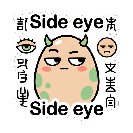 Egg giving a side-eye glance with a skeptical expression. Little Spotted Egg Emotions sticker for expressive chats and social replies.