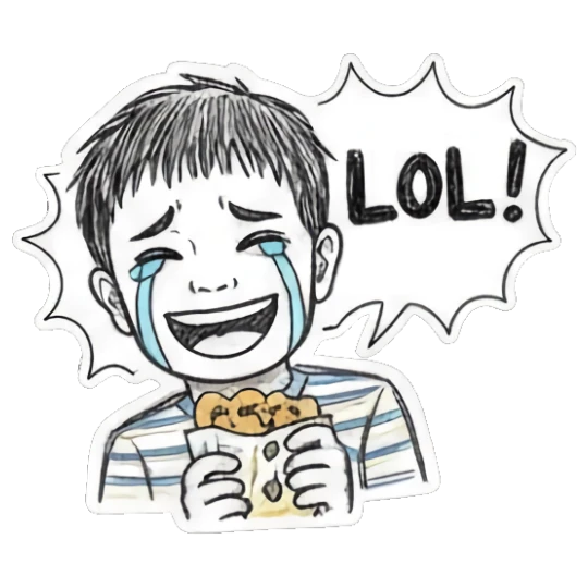 Boy crying laughing LOL Doodle Boy's Moods sticker for expressive chats and social replies.