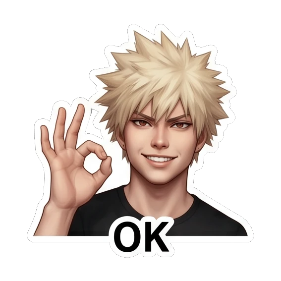 Spiky hair boy making an OK hand gesture with a confident smirk. Spiky Hair Anime Boy Expressions sticker for expressive chats and social replies.