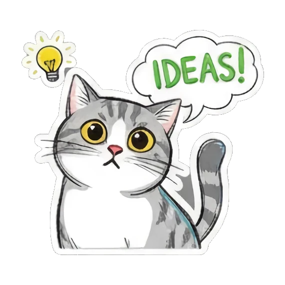 Confident cat saying OH YEAH Mischievous Meow Moments sticker for expressive chats and social replies.