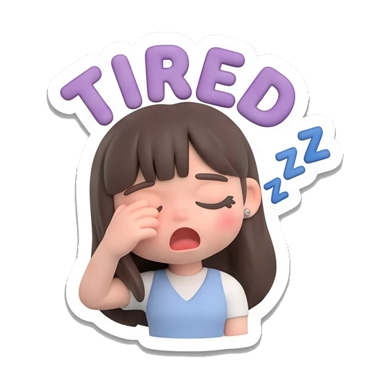 Girl rubbing eyes and looking tired with ZZZ text Cute Girl Daily Expressions sticker for expressive chats and social replies.