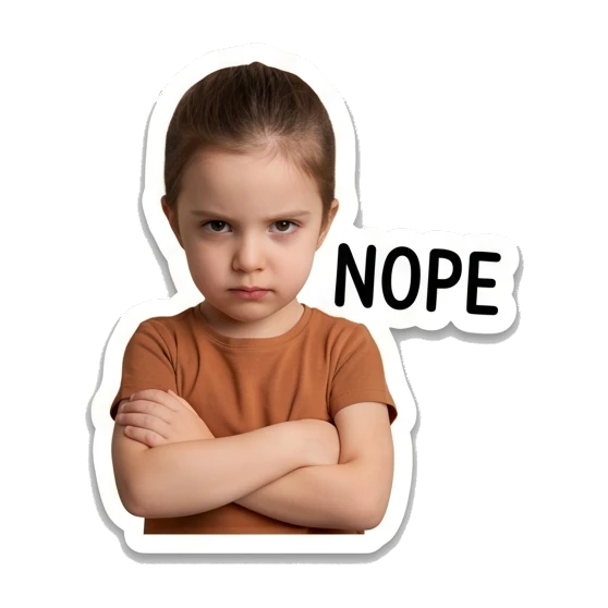Young girl looking annoyed with arms crossed. Little Girl Daily Expressions sticker for expressive chats and social replies.