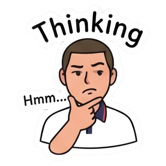 Young man resting chin on hand in a deep thinking pose. Daily Life of a Cool Guy sticker for expressive chats and social replies.