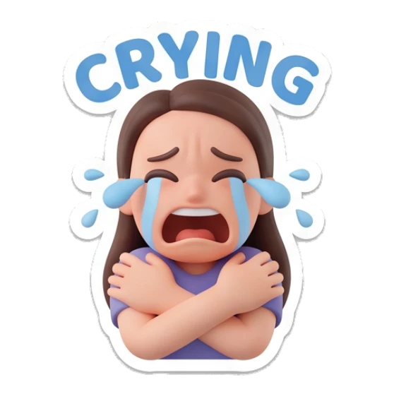Girl crying with arms crossed and Crying text Cheerful Girl Daily Expressions sticker for expressive chats and social replies.