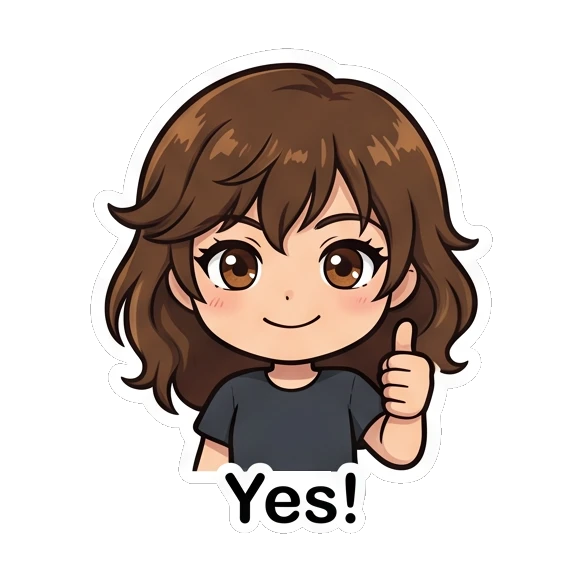 Brown-haired girl giving a thumbs up with a smile. Brown Hair Chibi Girl Daily Life sticker for expressive chats and social replies.