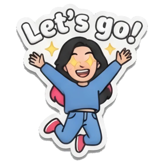 Girl jumping with excitement, text Let's go! Puffy Girl Daily Vibes sticker for expressive chats and social replies.