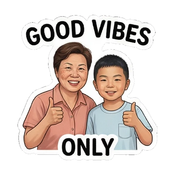 妈妈和儿子竖起大拇指 Mom & Son's Summer Fun sticker for expressive chats and social replies.