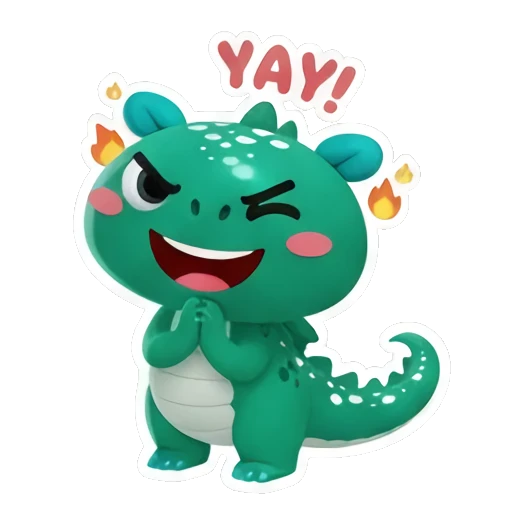 Green dinosaur clapping hands with YAY text Little Green Dino Adventures sticker for expressive chats and social replies.