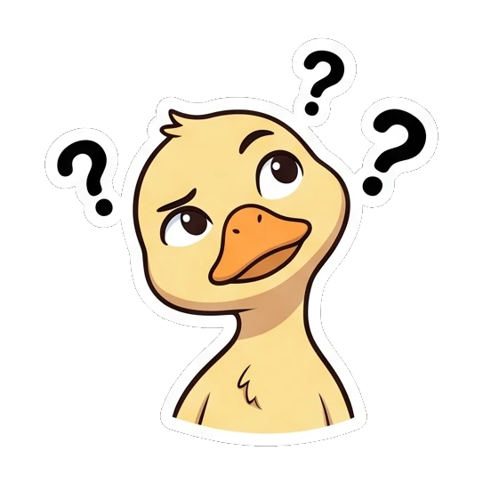 Confused duckling with question marks Cheerful Little Duckling sticker for expressive chats and social replies.