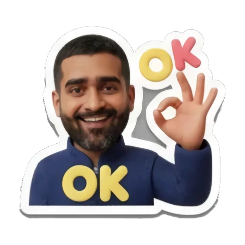 Bearded man making OK gesture with text OK Cheerful Bearded Professional sticker for expressive chats and social replies.