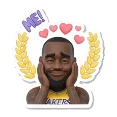 Basketball star looking loving with heart icons, ME text King James Expressive Moments sticker for expressive chats and social replies.