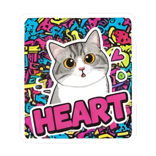 Cat with heart eyes and HEART text Retro Graffiti Cat Vibes sticker for expressive chats and social replies.